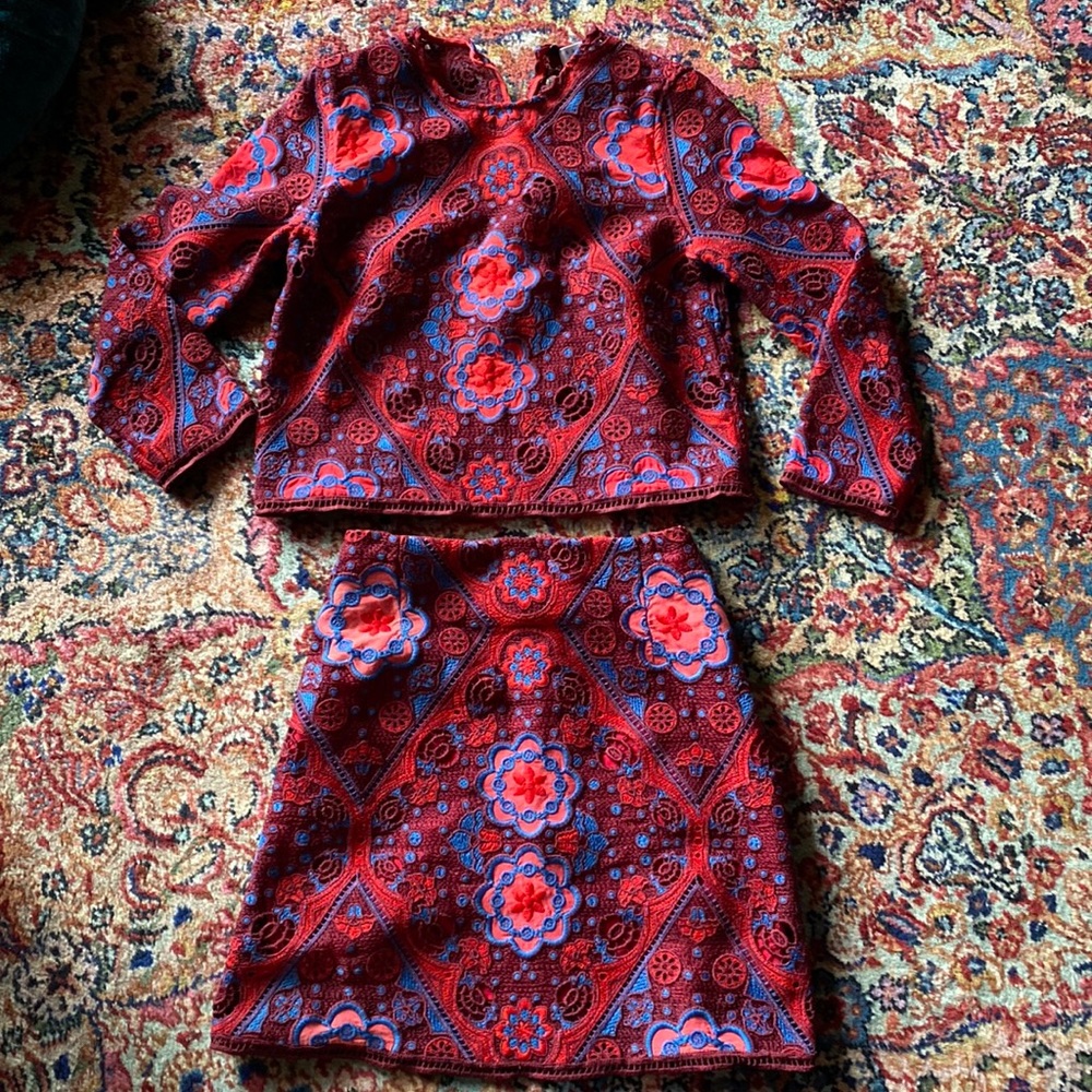Sandro Red and Blue Skirt Set